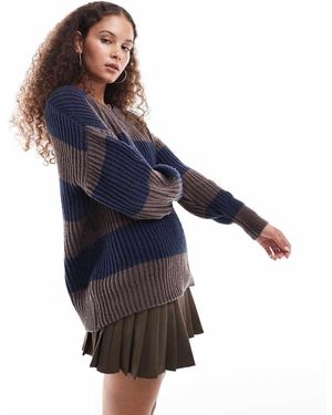 Daisy Street Maglione A Righe Lavorato A Coste Con Scollo A V - Blu
