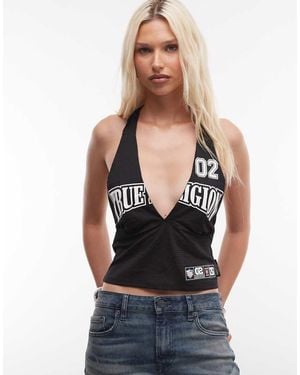 TRUE RELIGION Sporty Mesh Jersey Halterneck Top - Black