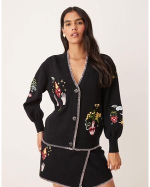 Never Fully Dressed Night Garden Embroidered Cardigan Co-Ord - Black