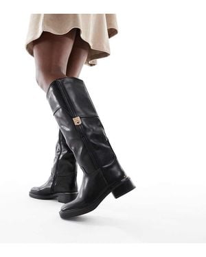SEQWL Wide Fit Twix Buckle Detail Refined Riding Boots - Black