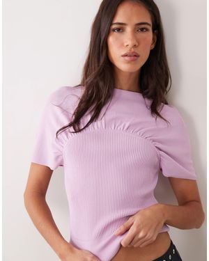 ASOS Ruched Detail Fine Knit Short Sleeve Top - Purple
