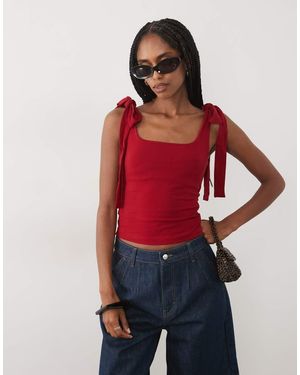 Miss Selfridge Top Con Spalline Annodate - Rosso