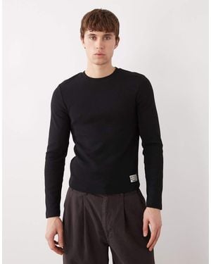 Collusion Long Sleeve Fitted Rib Top - Black