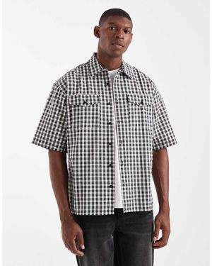 Redefined Rebel Boxy Short Sleeve Checked Shirt - Grey