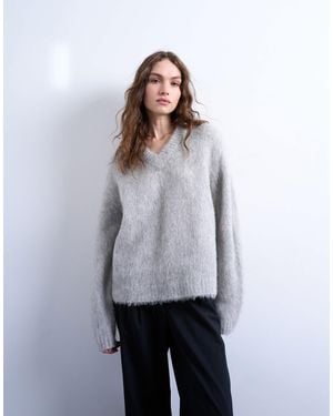 TOPSHOP – premium – strickpullover aus flauschiger alpakawolle - Grau