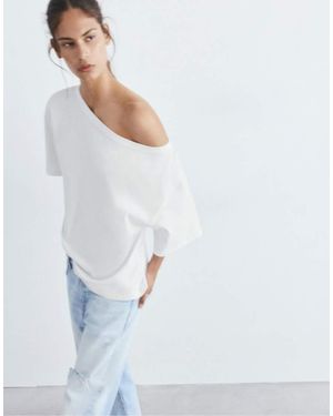 Pull&Bear Asymmetric Short Sleeve T-Shirt - Blue