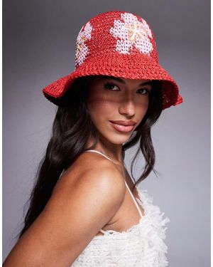 South Beach Sombrero De Pescador Con Estampado Floral De Croché De - Rojo