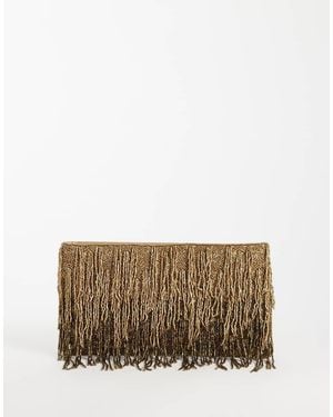 ASOS Clutch Con Cremallera En La Parte Superior Y Flecos De Cuentas - Marrón