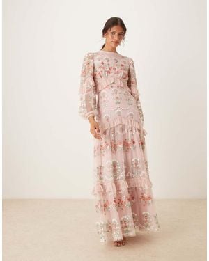 Maya Embroidered Long Sleeve Maxi Dress - Pink