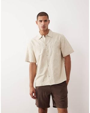 Mango Linen Blend Textured Floral Print Shirt - Natural