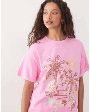 Miss Selfridge Oversized T-shirt With Seaside Print - Pink