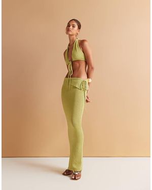 Wanderdoll Falda Playera Larga Verde Con Cintura Plegada Y Lateral Fruncido De Punto Metalizado Heidi De (Parte De Un Conjunto) - Neutro