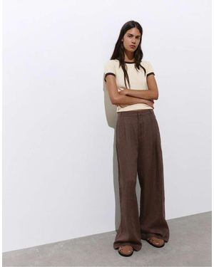 Pull&Bear Linen Trousers With Pleats - White