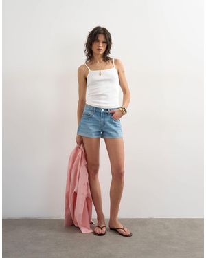 TOPSHOP Denim Ultra Mini Shorts - White