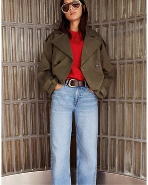 Pull&Bear Balloon-Fit Short Trench Coat - Brown