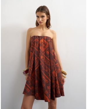 TOPSHOP Linen Rich Full Trapeze Bandeau Mini Dress - Brown