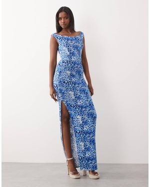Juicy Couture Exclusivité - - robe longue fendue sur le côté avec logo à strass et imprimé léopard - Bleu