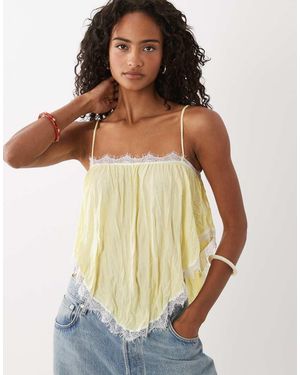 ASOS Crinkle Floaty Cami With Lace Trim - Blue