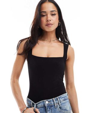 Miss Selfridge Square Neck Soft Touch Bodysuit - Black
