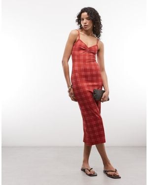 Reclaimed Vintage Strappy Ruched Bust Midi Dress - Red