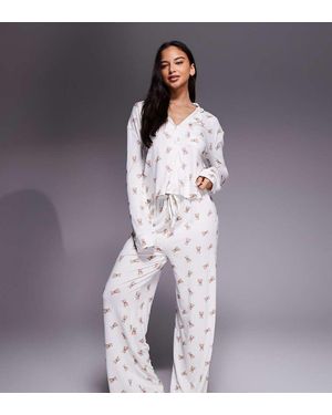 Kaiia Pantalones De Pijama De Tejido Muy Suave Exclusivos De (Parte De Un Conjunto)-Blanco - Morado
