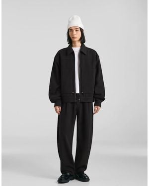 Bershka Balloon-fit Flannel Trousers - Black