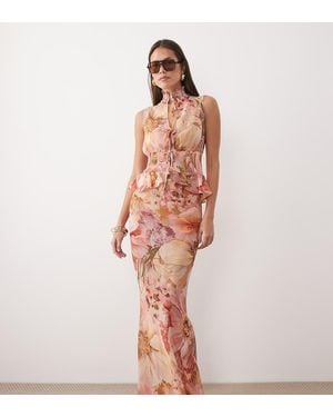 Wanderdoll Primrose Chiffon Sheer Drape Maxi Skirt - Pink