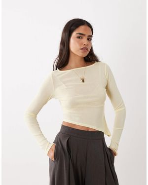 ASOS Sheer Long Sleeve Top With Asymmetric Hem - Natural