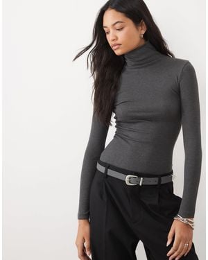 Brave Soul Long Sleeve Ribbed Roll Neck Top - Black