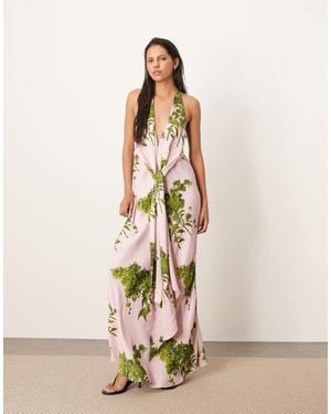 ARRANGE Plunge Cowl Maxi Dress With Tie Detail - Natural