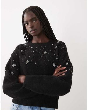Miss Selfridge Trui Met Bloemen En Kralen Met Versiering - Zwart