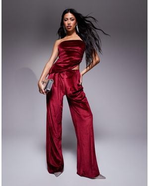 ASOS Co-Ord Pleated Wide Leg Velvet Pants - Red
