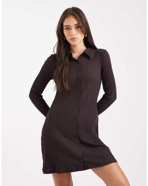 Miss Selfridge Geribbelde Mini Polojurk Met Knopen - Bruin