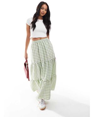 Miss Selfridge Falda Larga A Cuadros Vichy Verde Salvia Escalonada De