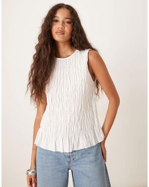 Vila Shirred Sleeveless Woven Top - White
