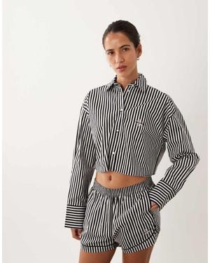 Calvin Klein Cropped Poplin Overhemd Met Lange Mouwen En Strepen - Grijs