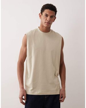 ASOS Camiseta Color Piedra Básica Extragrande Sin Mangas De -Neutro - Blanco