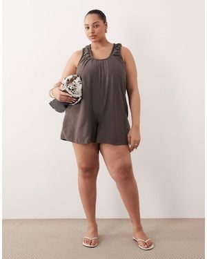 ASOS Asos Design Curve Scoop Neck Smock Playsuit - Grey
