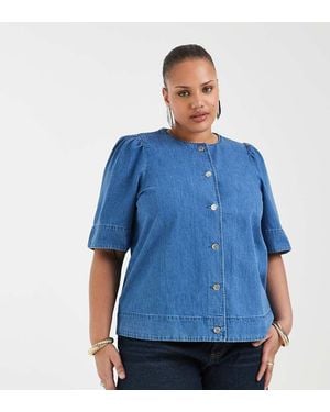 ONLY Short Sleeve Denim Blouse - Blue
