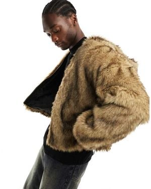 Weekday Paolo Oversized Faux Fur Hooded Jacket - Black