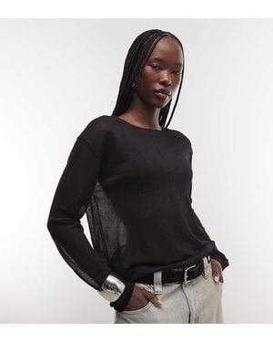 Weekday Top De Punto Transparente Con Cuello En Pico Y Detalle De Costura Delantera En, Exclusivo De Asos - Negro
