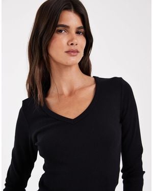 JJXX Long Sleeve V-neck Ribbed Top - Black