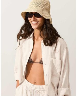 Oysho Cappello Da Pescatore Intrecciato Naturale Effetto Rafia - Marrone
