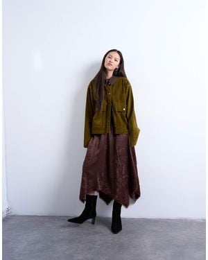 TOPSHOP Satin Hanky Hem Midi Skirt With Lace Embroidery - Brown