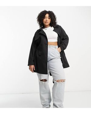 ONLY Gabardina Corta Negra Con Cinturón De - Blanco