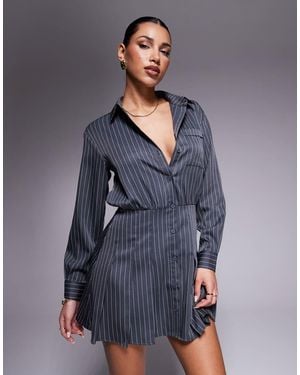 In The Style X Natalya Wright Exclusive Tailored Pleated Mini Shirt Dress - Blue
