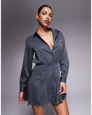 In The Style X Natalya Wright Exclusive Tailored Pleated Mini Shirt Dress - Blue