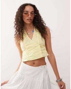 Monki Halter Neck Wrap Top With Ruched Sides - Green
