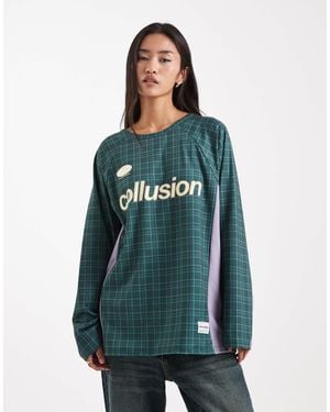 Collusion Plaid Print Soccer Tee - Blue