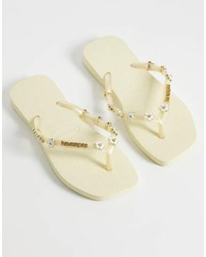 Havaianas Embelished Square Toe Flip Flops - Natural